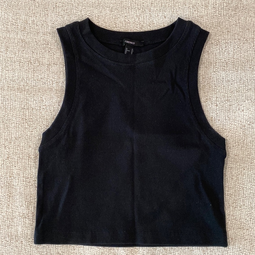 Forever 21 Black Ribbed Cropped Tank